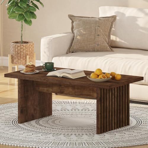 Coffee Table for Living Room, 43Inch Farmhouse Wood Center Table, Rectangle Mid-Century Living Room Tables, Unique Fluted Panel Coffee Tables (Rustic Oak)