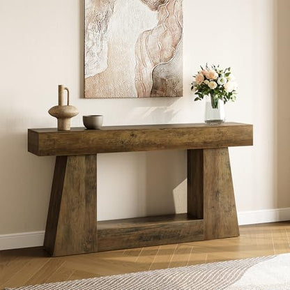 63" Farmhouse Console Table with Storage, Rustic Sofa Table for Entryway, Narrow Long Sofa Table Behind Couch, Console Table for Living Room, Hallway—Versatile Storage Solution, Oak