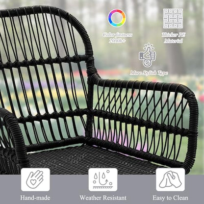 3-Piece Outdoor Patio Furniture Set - 20" Wide Seating w/ 2" Thick Cushions, 14.2" Seat Height - Modern Boho Furniture for Gardens, Balcony & Apartments