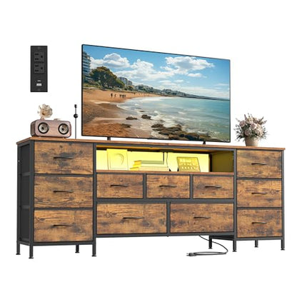 SONGMICS BELLAH Collection - TV Stand for TVs Up to 70 Inches, Dresser for Bedroom, Living Room, Chest of Drawers, Steel, 11 Drawers and Shelf, Industrial, Rustic Brown ULGS043K101S