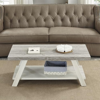 Athens Contemporary Wood Shelf Coffee Table, Weathered Gray and Beige