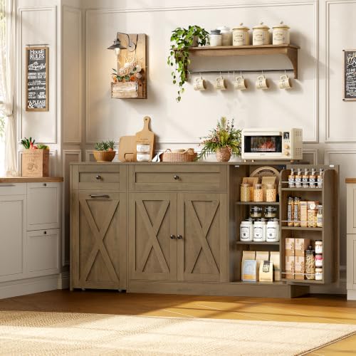 59" W Kitchen Buffet Cabinet with Storage, Coffee Bar Cabinet Brown, view 3