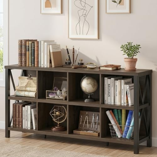8 Cube Storage Organizer Bookshelf, 62 Inch Wood Horizontal Bookcase, view 6