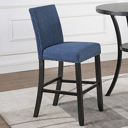 Biony Fabric Bar Stools with Nailhead Trim (Set of 2), Blue