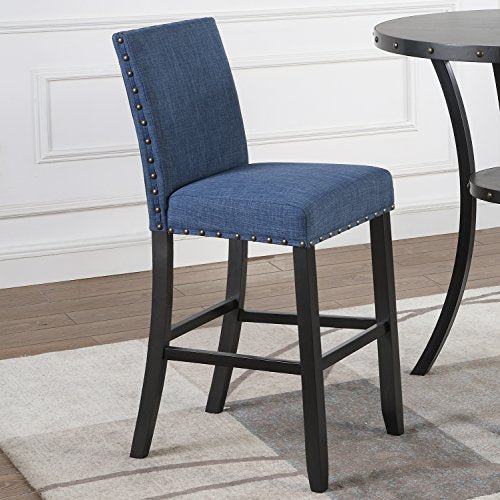 Biony Fabric Bar Stools with Nailhead Trim (Set of 2), Blue