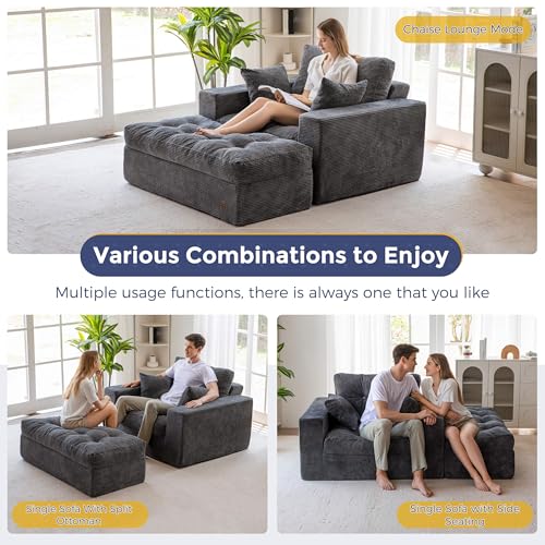 Oversized Chaise Lounge Sofa, Upholstered Lounge Chair with 3 Pillows, view 7