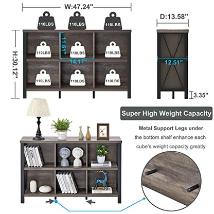 Rustic 6 Cube Storage Organizer with Shelf, Wood and Metal Cubby Bookcase, Industrial Horizontal Bookshelf for Living Room, Home Office (Walnut Brown, 47 Inch)