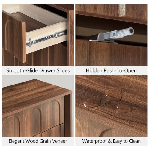 55" Wide 9 Drawer Dresser for Bedroom, Arched Design, Walnut, view 5
