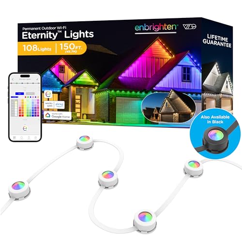 Eternity Permanent Outdoor Lights, 150ft with 108 RGBWIC LED Lights, App‑Controlled, Cuttable, Christmas, Accent & Year‑Round Eave Lighting, Works with Alexa & Google Home, 85102