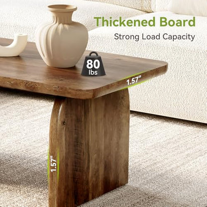 Farmhouse Coffee Table, 47 Inches Wooden Center Tables with Rounded Corners, Rectangular Living Room Tables, Modern Low Cocktail Tea Furniture for Living Room (Rustic Brown)