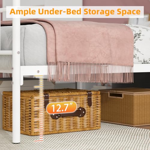 Twin Canopy Bed Frame with Headboard, Metal Twin Beds for Kids, White, view 6