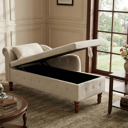 Velvet Chaise Lounge Indoor with Storage,Lounge Chair Sofa,Beige, view 5