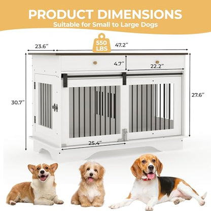 Double Dog Crate Furniture with 2 Drawers, 47" TV Stand Style Dog Kennel, view 3