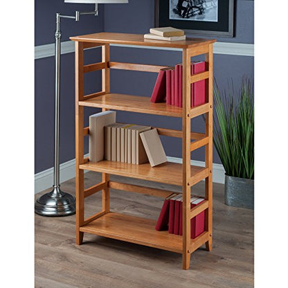 Studio 3-Tier Bookshelf, 42" in Honey Pine, Classic Display Bookcase, Functional & Stylish Shelving Unit for Convenient Home Storage in Living Room, Bedroom, Office, Dorm