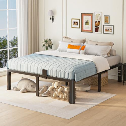14 inch Full Size Bed Frame with Round Corner Legs and Headboard Hole Mattress, view 3