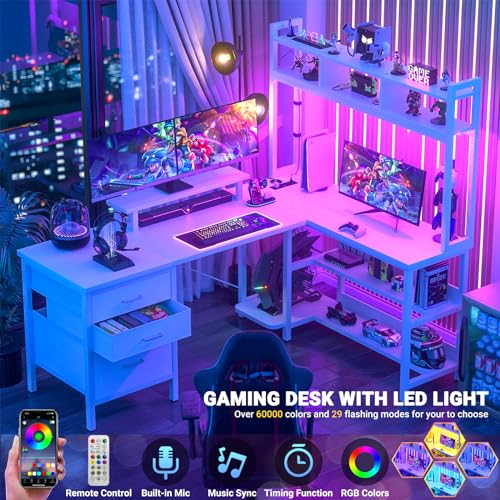 L Shaped Gaming Desk with Hutch, Gaming Desk with Led Lights, view 4