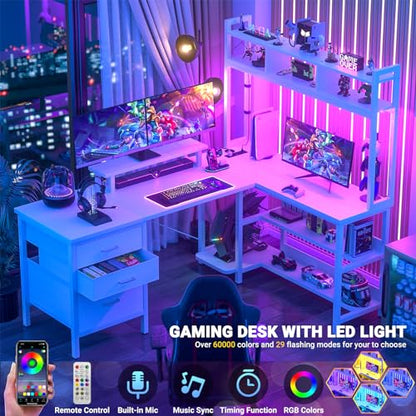 L Shaped Gaming Desk with Hutch, Gaming Desk with Led Lights, view 4