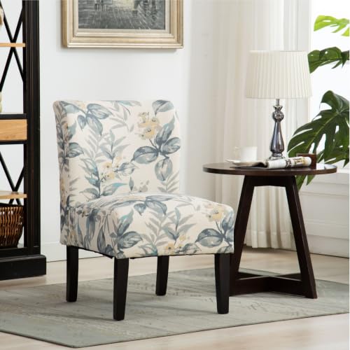 Capa Print abric Armless Contemporary Accent Chair, Blue Leaves