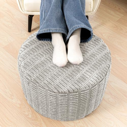 Round Ottoman Pouf Ottoman Foot Stool Seat Faux Fur Bean Bag Foot Rest Floor Chair Leg Rest for Living Room, Bedroom or Wedding Gifts 20x20x14 Inches (Light Gray)