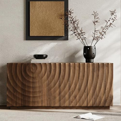59" Spiral Wave Sideboard Buffet Cabinet with Storage, Walnut, view 4