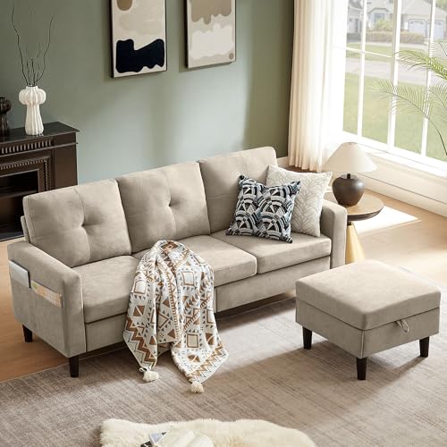 79" Convertible Sectional Sofa, Small L Shaped 3 Seat Couch with Storage Chaise and Side Pocket, Modern Polyester Fabric Reversible Sofa Couches for Living Room, Apartment and Small Space
