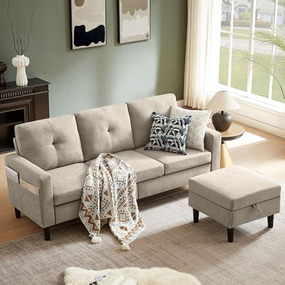 79" Convertible Sectional Sofa, Small L Shaped 3 Seat Couch with Storage Chaise and Side Pocket, Modern Polyester Fabric Reversible Sofa Couches for Living Room, Apartment and Small Space