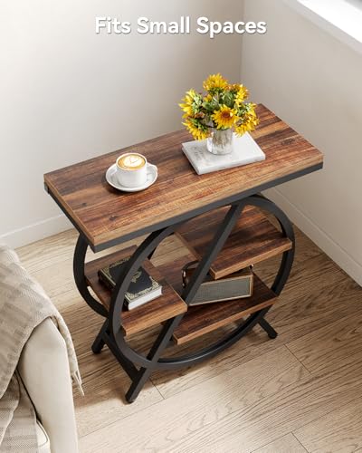 Industrial End Table, Narrow Side Table with 4-Tier Large Storage Space, Modern Bedside Table for Living Room, Home Office, Bedroom, Brown