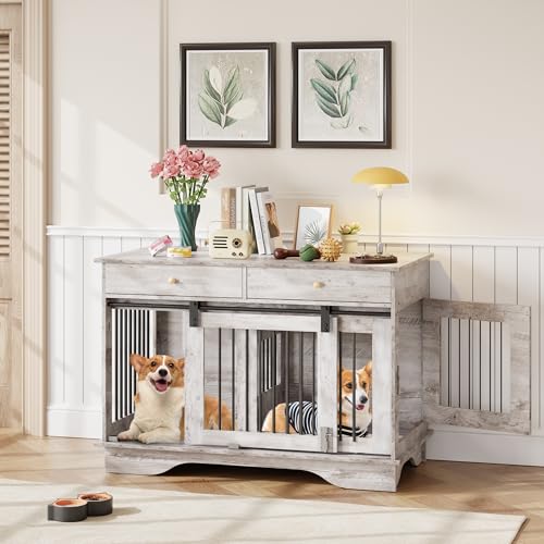 Multi-Functional Large Wooden Dog Crate Furniture – Double Kennel End Table, view 8