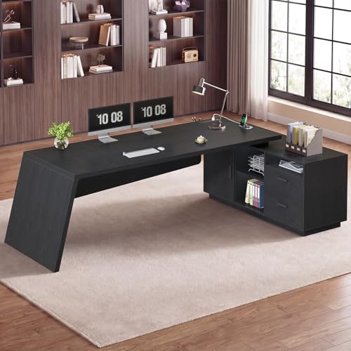78" L-Shaped Executive Desk with Charging Station, File Cabinet, view 6