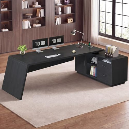 78" L-Shaped Executive Desk with Charging Station, File Cabinet, view 6