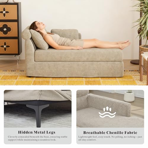 Modern 32''W Chaise Lounge with Right Armrest (Hold Left Arm), Indoor Recliner, view 6