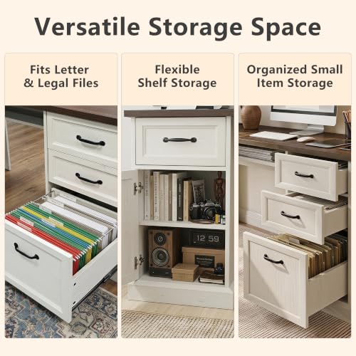 L Shaped Executive Desk with Storage, 4 Drawers, Brown & White, view 6