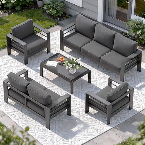 Aluminum Patio Furniture Set for All Weather, Oversized Metal Outdoor Furniture Set with 27.5" Deep Seating and 3.2" Wide Armrest, Outdoor Patio Conversation Sets with 10" Back Suport Cushion