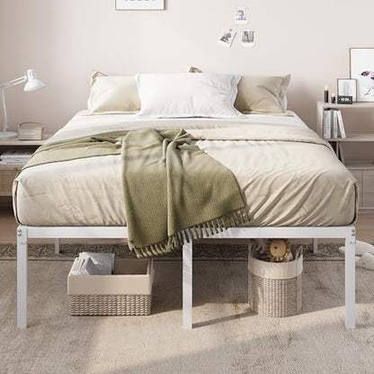 Full Size Bed Frame, 18 Inch Metal Beds with Storage Space, White, view 5