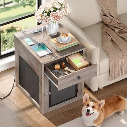 Dog Crate Furniture, Dog Kennel with Drawer and Charging Station, view 4
