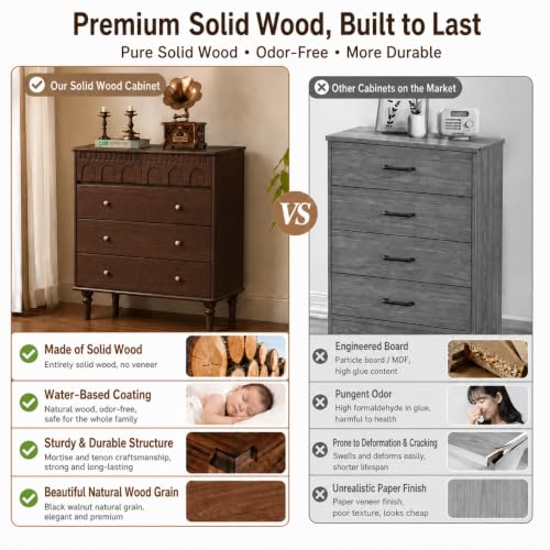 Solid Wood Nightstand, 5 Drawer Walnut Side Table, view 6
