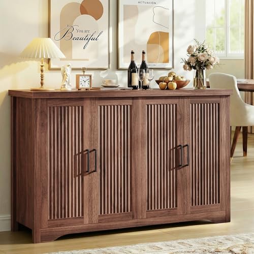 Fluted Sideboard Buffet Cabinet with Storage 55.59",Walnut, view 2