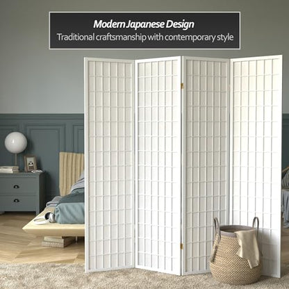 6 ft. Tall Window Pane Shoji Screen - White - 4 Panels