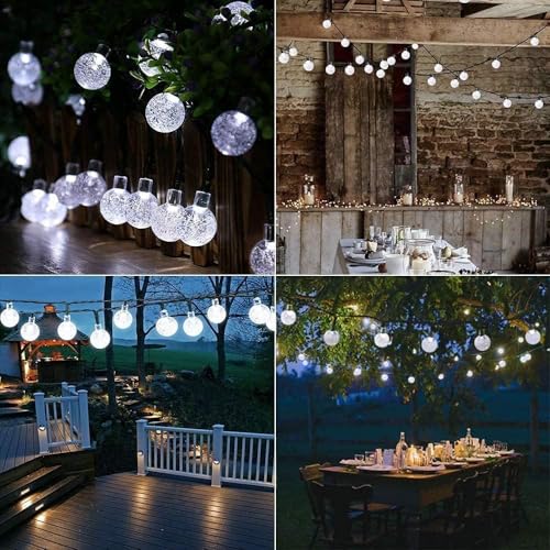 Solar String Lights Outdoor, 56ft 100 LED Globe String Light with 8 Mode, Waterproof Crystall Ball Lights Solar Patio Lights for Garden, Lawn, Patio, Gazebo, Yard, Outdoor Decor - Cool White