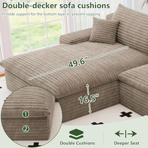 107" Cloud Couch Modular Sectional Sofa for Living Room,U-Shape Boneless Sectional Couch with Deep Seat,Modern Corduroy 3-Seater with Ottoman,Couch in a Box No Assembly(Camel,Left-Facing Chaise)