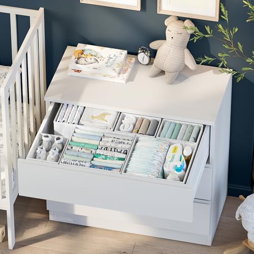 Drawer Organizer Clothes Set of 12 White-Grey, Dresser Organizer For Nursery, view 3