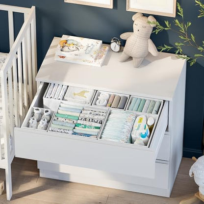 Drawer Organizer Clothes Set of 12 White-Grey, Dresser Organizer For Nursery, view 3