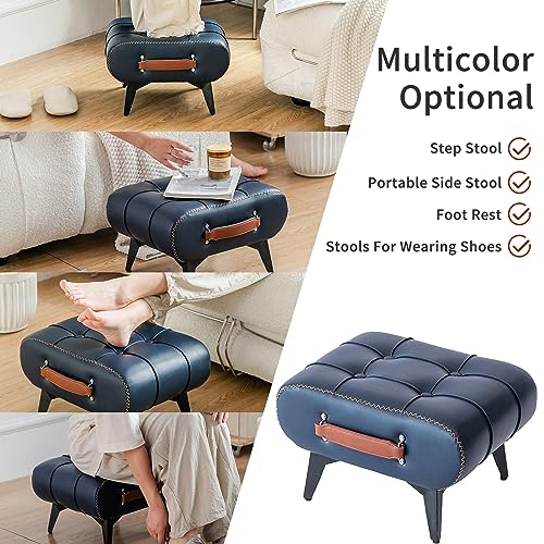 Small Footstool Ottoman - Stylish and Functional Faux Leather Footrest for Extra Seating in Living Room, Entryway, or Office