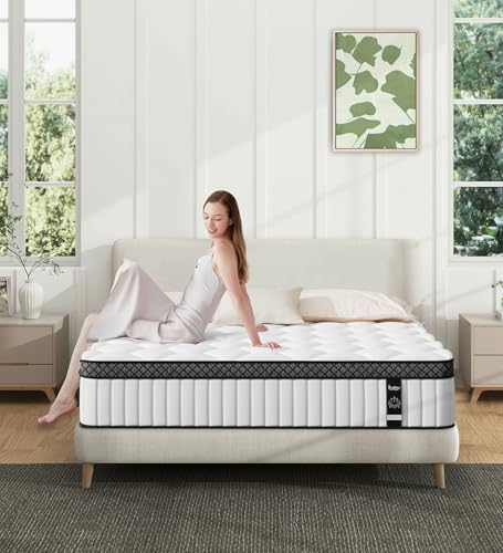Queen Mattress,12 Inch Hybrid White Mattresses,Gel Memory Foam Spring Mattress in a Box,Medium Firm Pressure Relief
