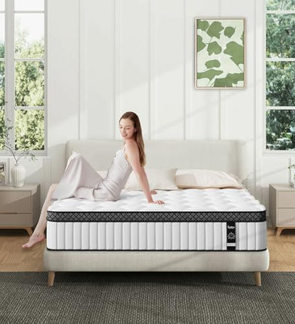 Queen Mattress,12 Inch Hybrid White Mattresses,Gel Memory Foam Spring Mattress in a Box,Medium Firm Pressure Relief