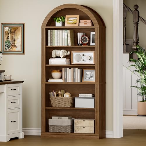 Arched Bookshelf, 75.8" Tall Arch Bookcase with Storage, view 4