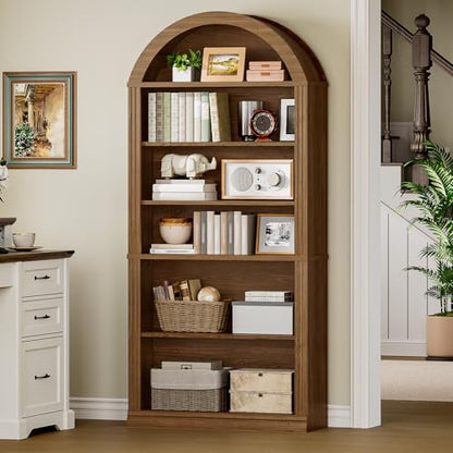 Arched Bookshelf, 75.8" Tall Arch Bookcase with Storage, view 4