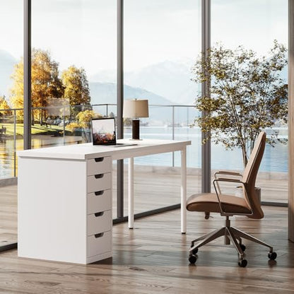 Tribesigns Modern Simple Computer Desk, 47 Inches PC Desk with 5 Reversible Drawers, Rustic Brown Study Writing Table Workstation for Home Office Small Spaces (All White)