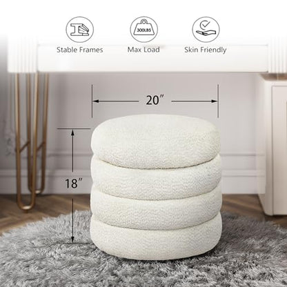 Storage Ottoman, Round Ottoman with Storage, Vanity Stool Foot Rest with Removable Lid, Round Boucle Upholstered for Living Room Pouf Footstool