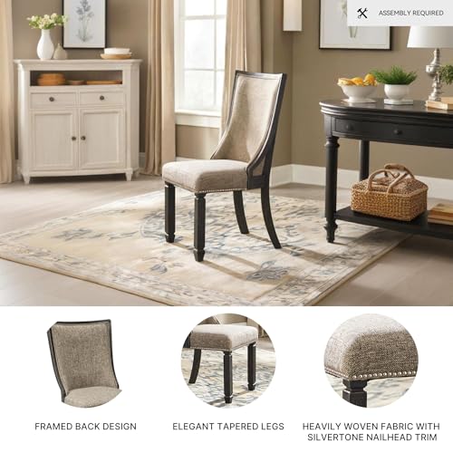 Signature Design by Ashley Tyler Creek Dining Room Chairs, Set of 2, Upholstered Host Chair with Solid Wood Frame, Urban Farmhouse Seating for Kitchens, Textured Black and Grayish Brown